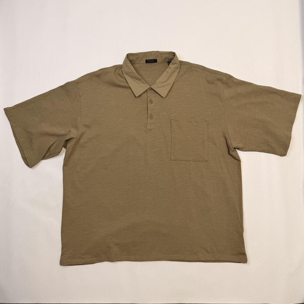 ATM Polo Shirt Mens XL Green 100% Cotton Knit Chest Pocket Short Sleeve Casual